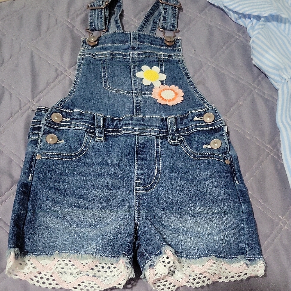 Denim Kids Overalls with Floral Accents